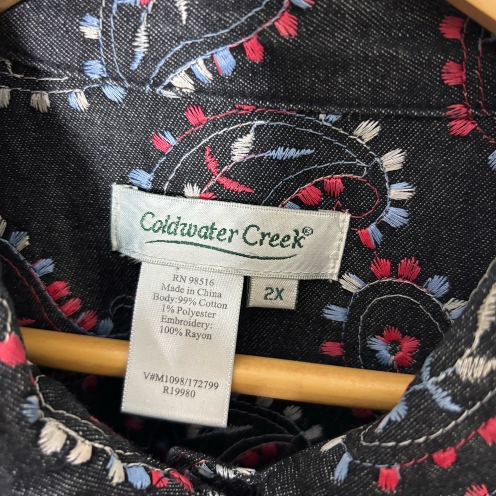 Coldwater Creek Black Denim Jacket Women's 2X Embroidered Western Paisley Granny - Picture 3 of 8